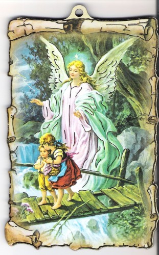 angiolo, angelo, angelo custode, ali, bambini, protezione, ponte pericoloso, santino, plastificazione, 
